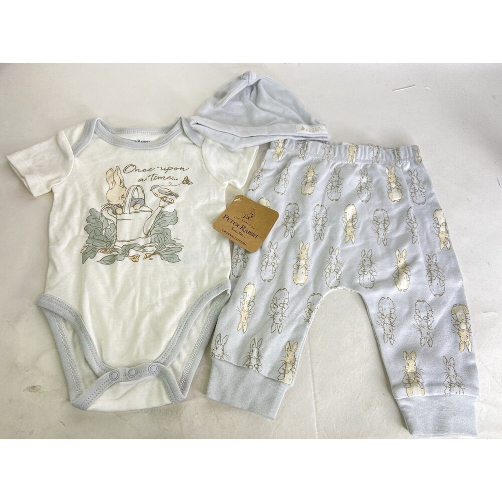 Peter Rabbit 3 Piece Matching Outfit Layette Set Hat Infant Baby Size 6-9 Months